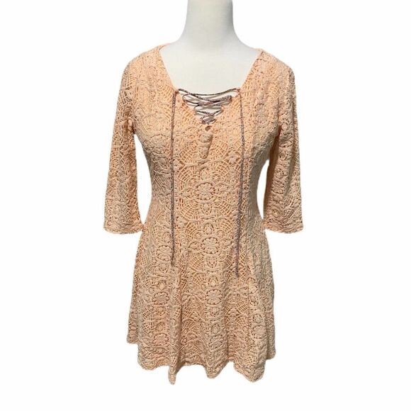 Xhilaration Lace Flowy Tunic DressLong Sleeves Peach Large‎ - Picture 1 of 9